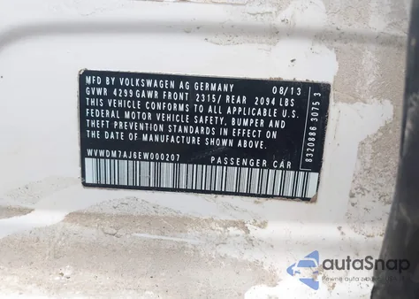 2014 Volkswagen Golf 2.0L Tdi z USA, uszkodzony, nr VIN WVWDM7AJ6EW000207